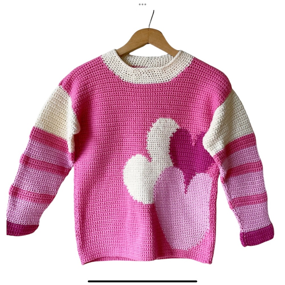 Handmade Crocheted Heart Print Cropped Sweater